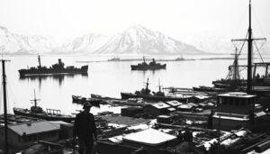 Zniszczony port w Narwiku po bitwie w 1940 roku, zapomniane bitwy II wojny światowej