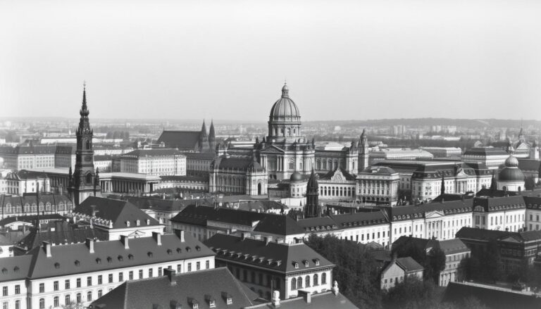 Panorama przedwojennego Drezna z widoczną kopułą Frauenkirche