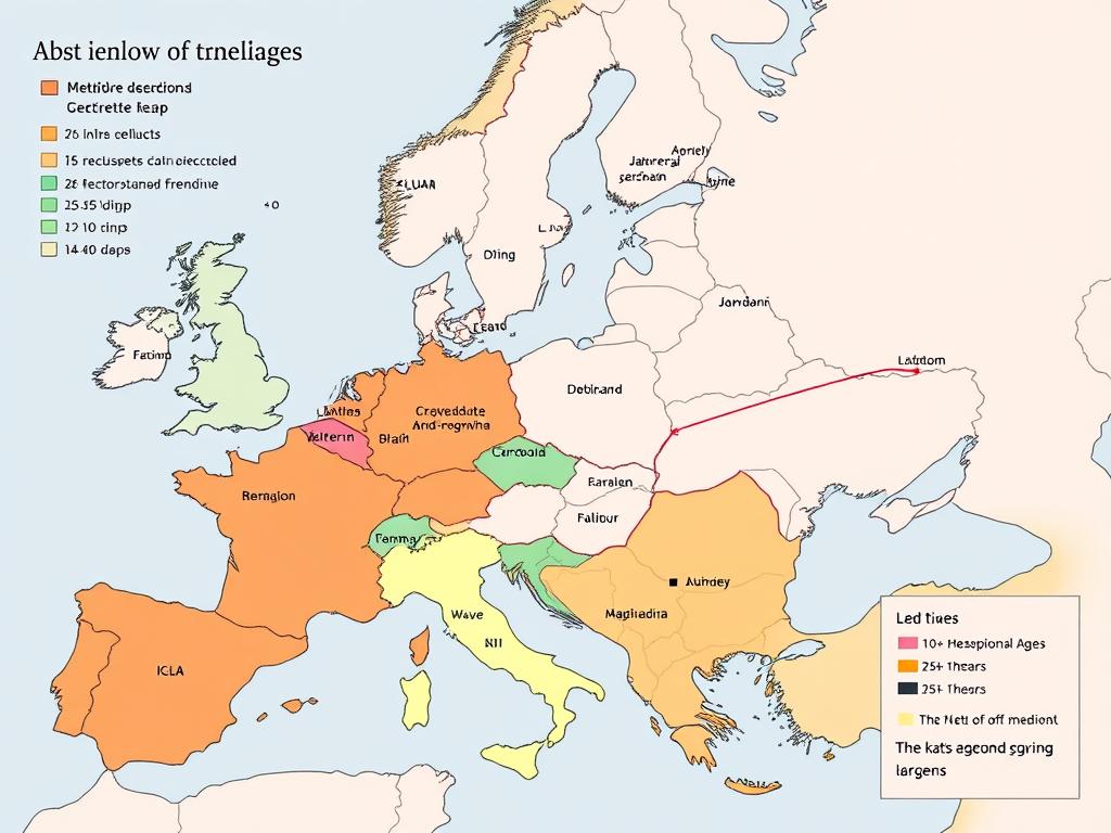 Mapa Europy pokazująca różnice w datowaniu początku i końca średniowiecza w różnych regionach Mapa Europy pokazująca różnice w datowaniu początku i końca średniowiecza w różnych regionach